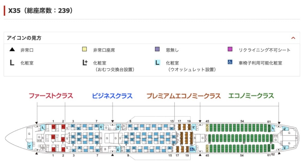 JAL国際線新機材A350-1000・シートマップ
