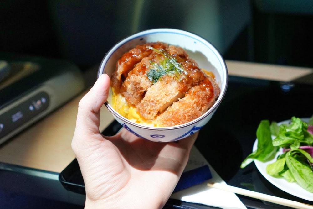 ANA国際線ビジネスクラス搭乗記・"ヘルシー" かつ丼 ～肉不使用、日本伝統のおからこんにゃくで美味しく健康に～・大きさ