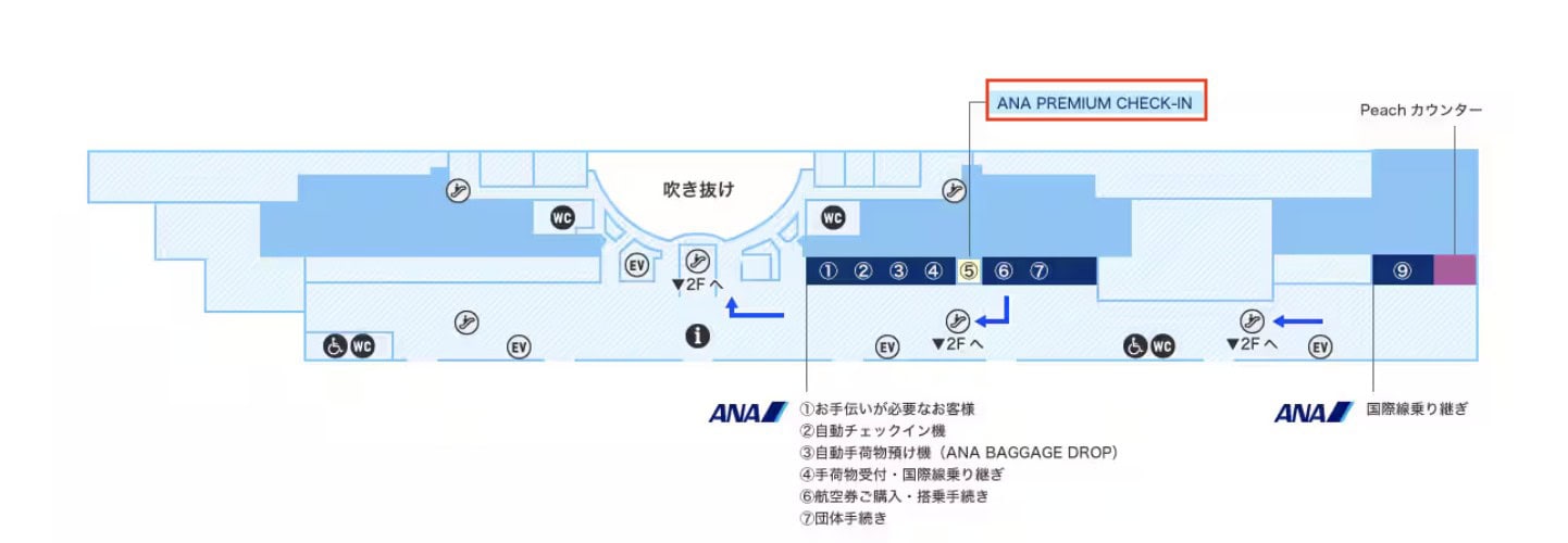 那覇空港ANAプレミアムチェックインカウンターの場所