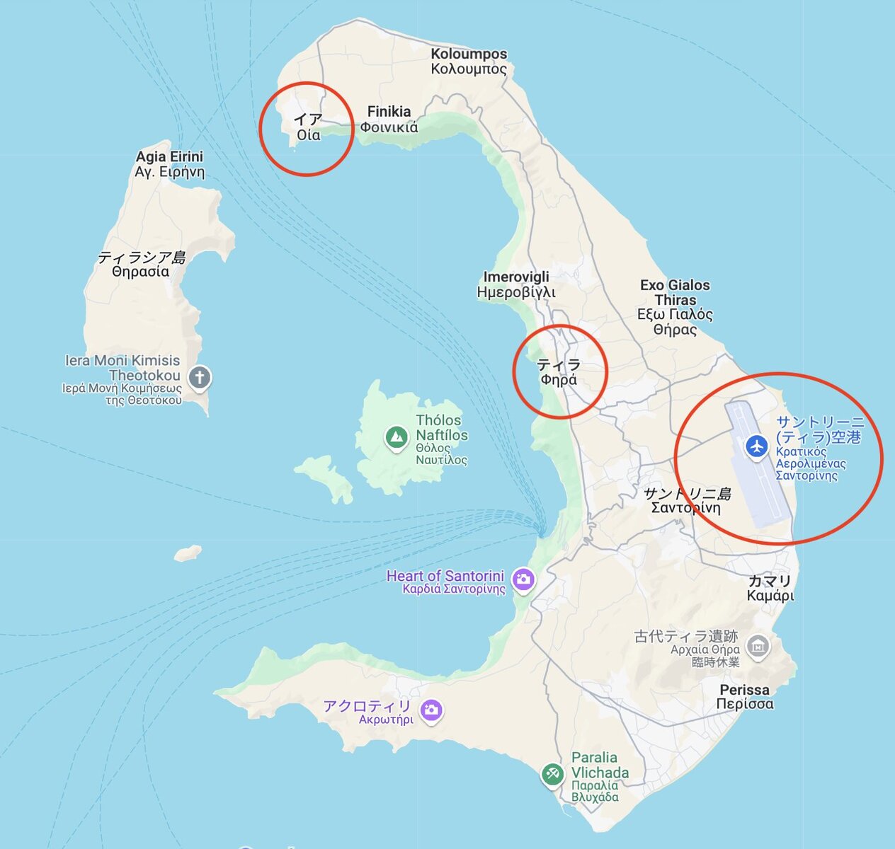 サントリーニ島の地図