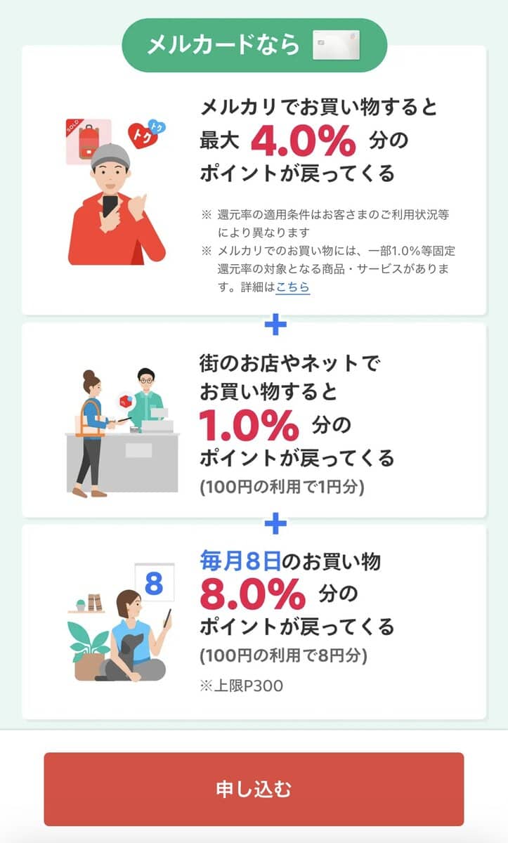 メルカード申し込み画面
