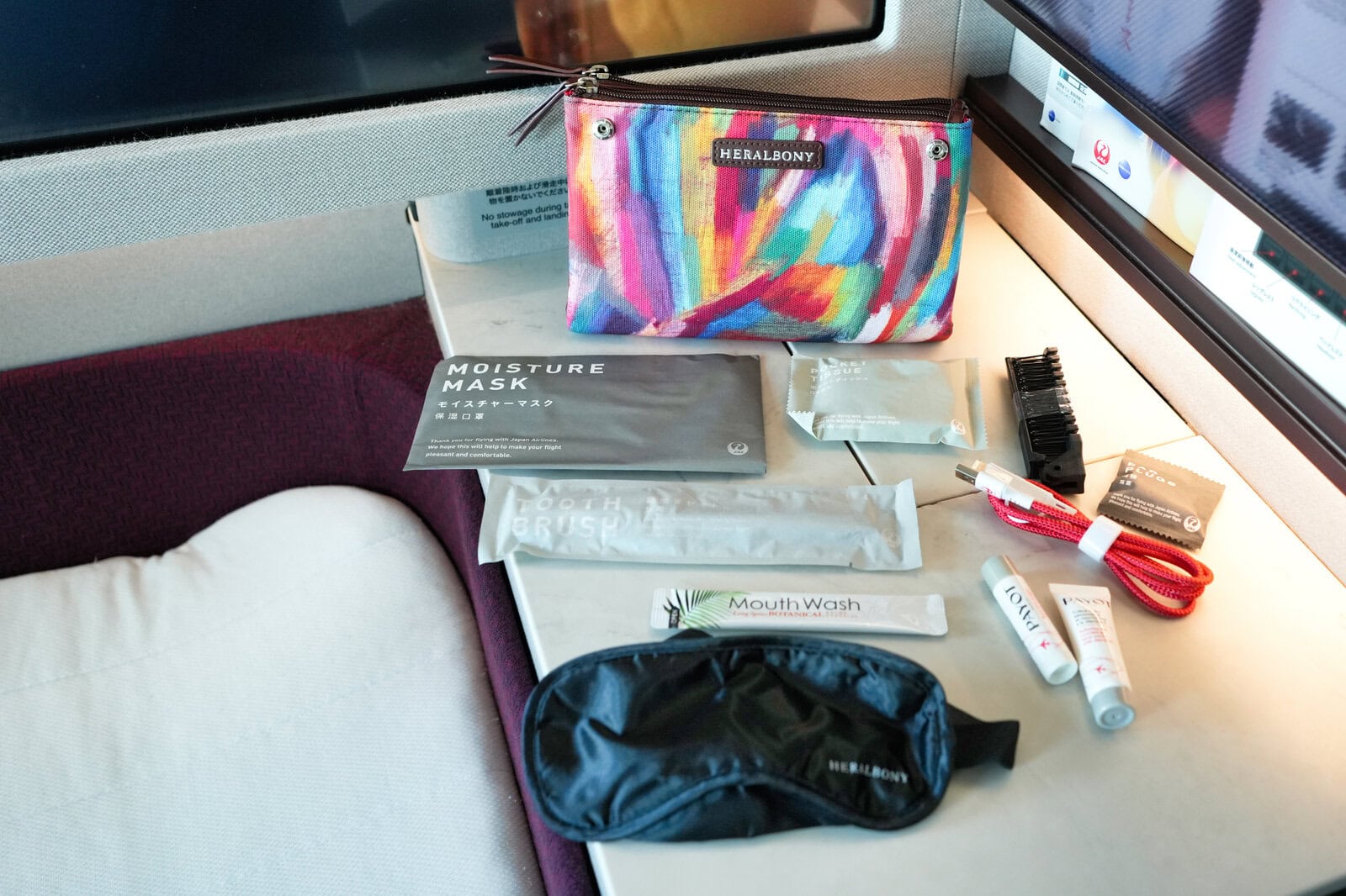 JAL First Class HERALBONY amenity kit contents
