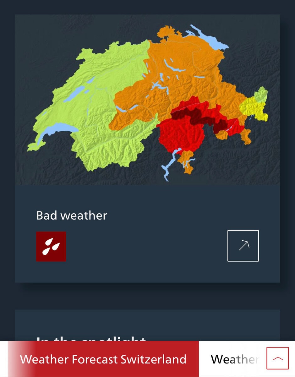 大雨警報のティチーノ天気図