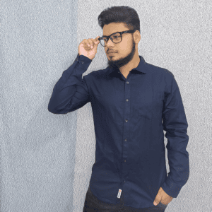Navy blue Solid color Cotton Long Sleeve Casual Shirt for Men