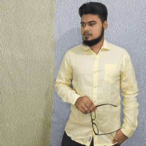 Cream Solid color Cotton Long Sleeve Casual Shirt for Men