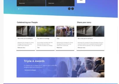 A full length screenshot of TP ICAP's new intranet homepage on SharePoint