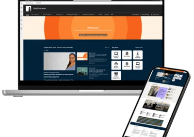 Example of University of Leeds intranet in desktop and mobile view