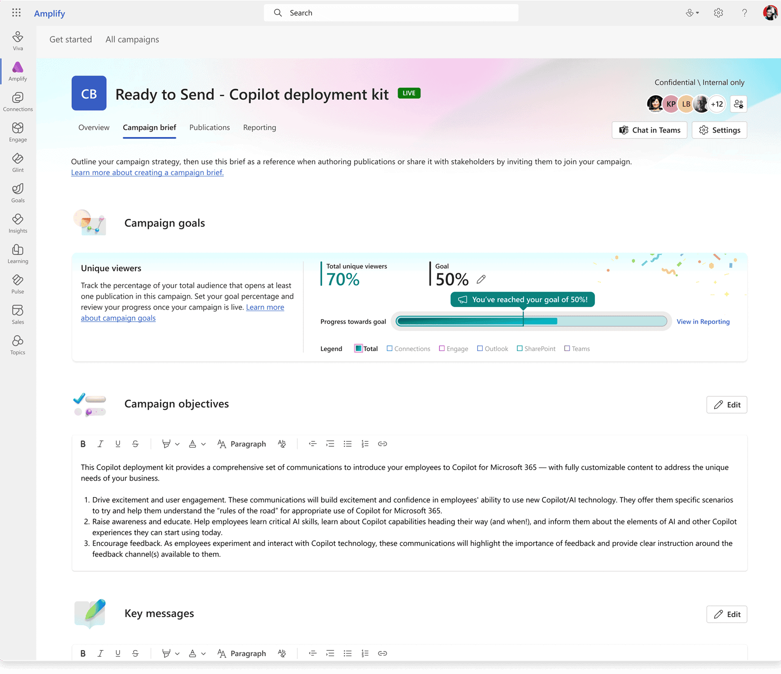 Track progress to goals within Viva Amplify