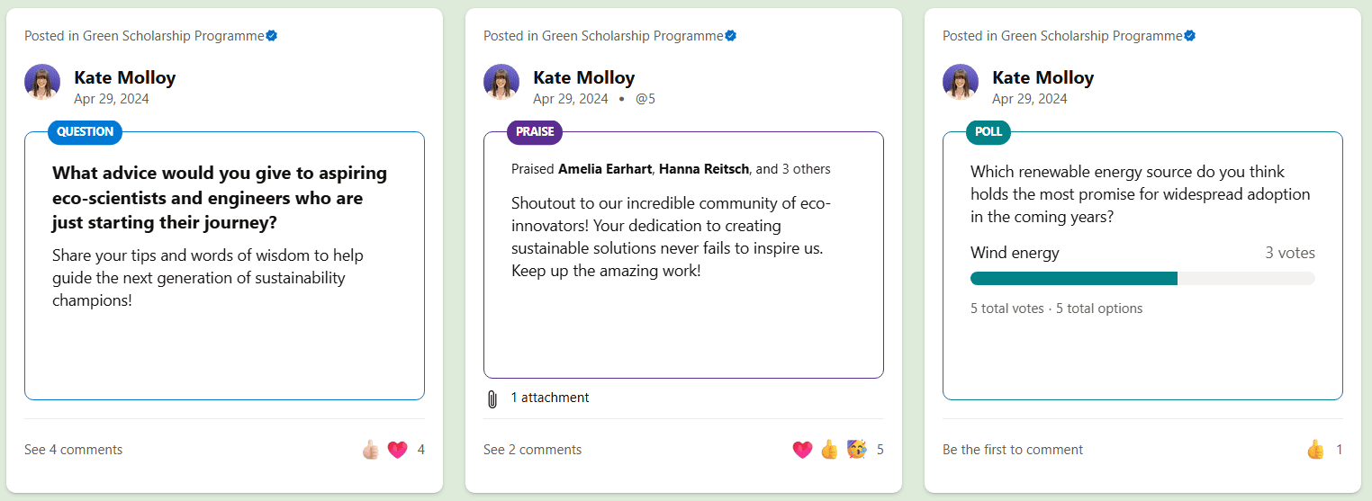 A screenshot example of Conversations in Viva Engage