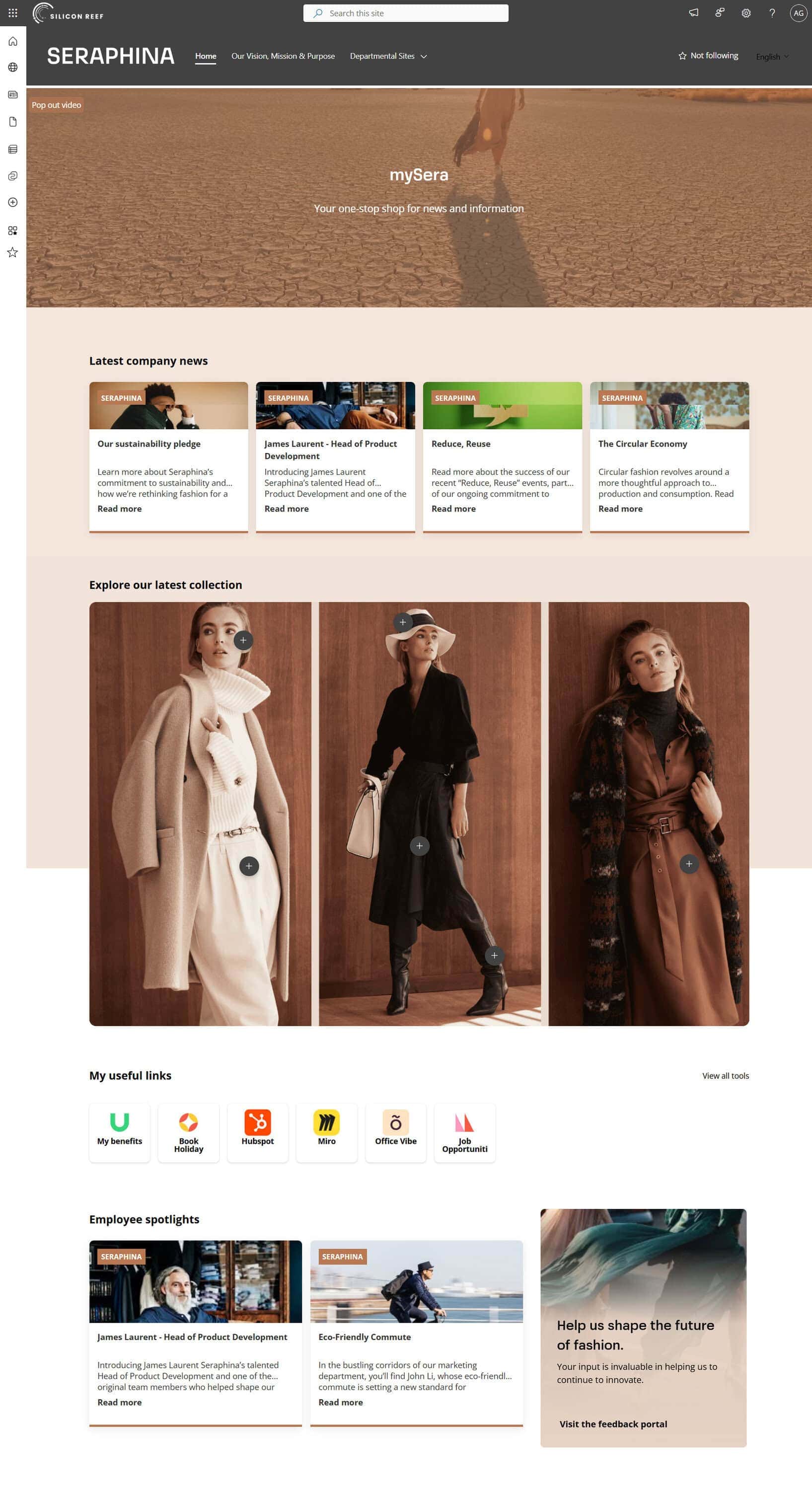 An example of a branded SharePoint homepage built using Beacon Design.