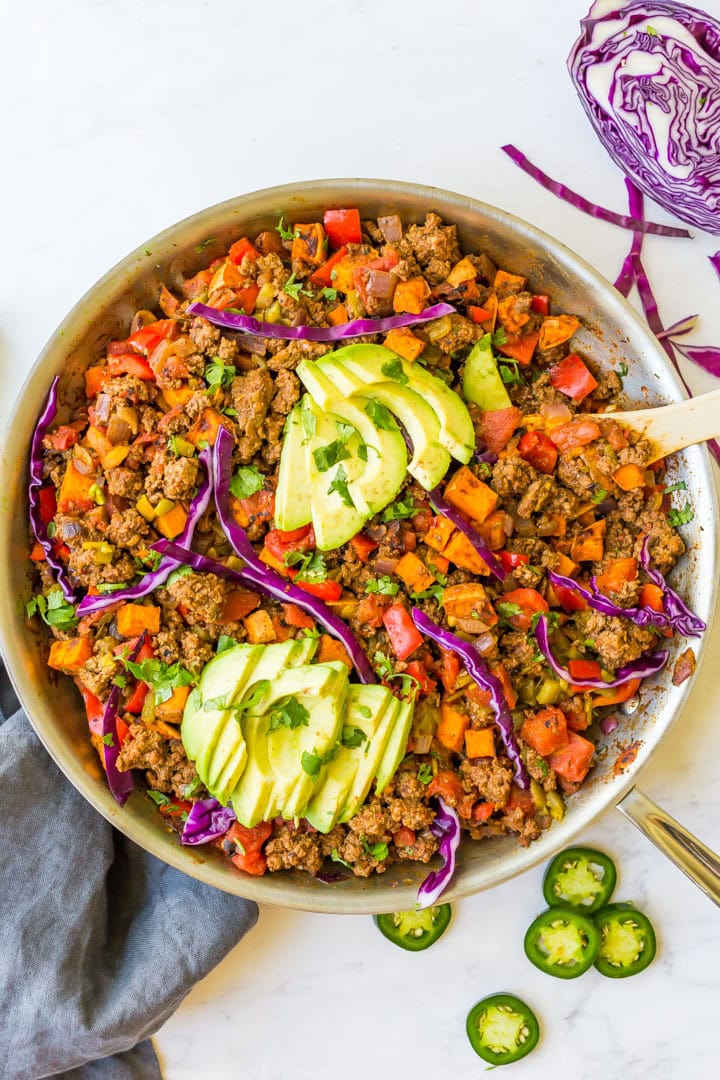 Mexican Ground Beef Sweet Potato Skillet (Paleo, Whole30)