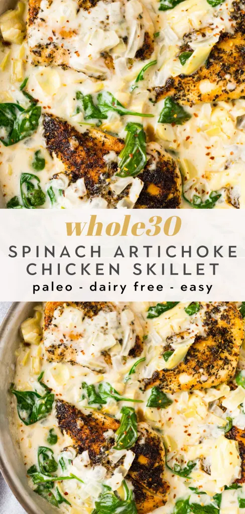 whole30 spinach artichoke chicken skillet