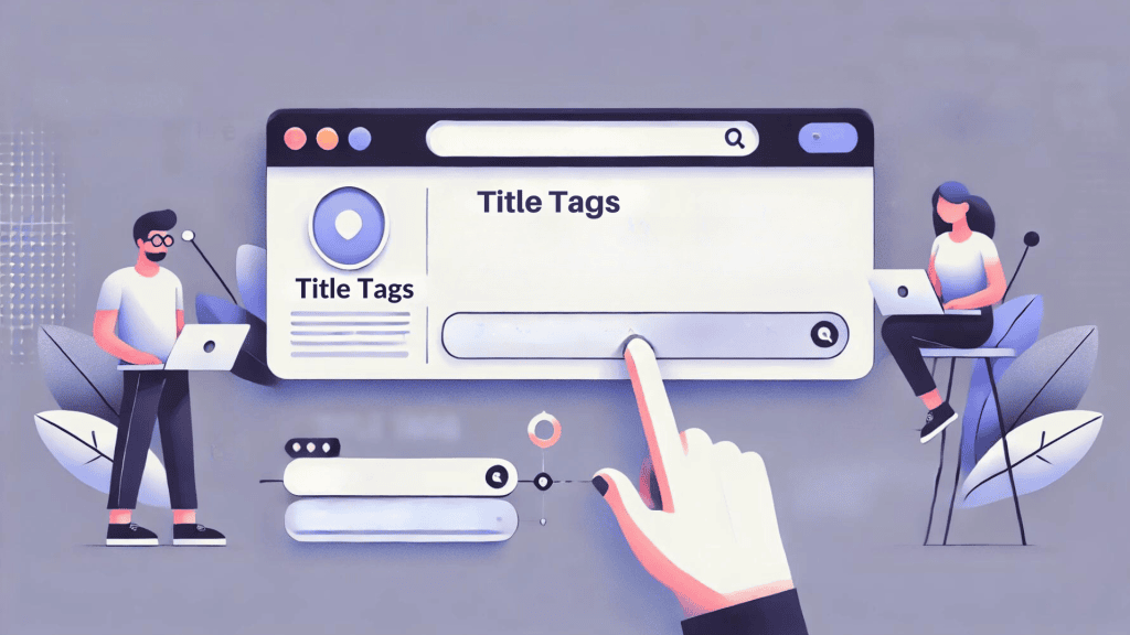 image: search engine results page with title tags highlighted, showing examples of effective and ineffective title tags.