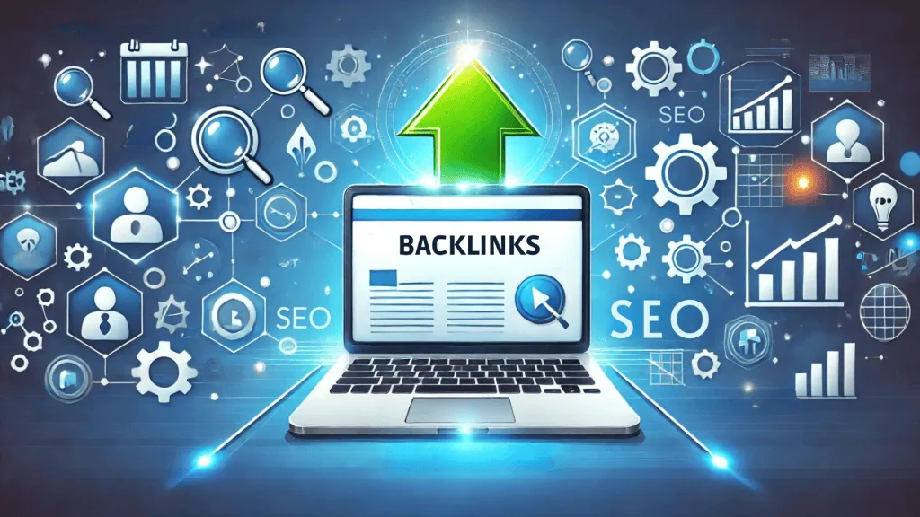 image showing a website surrounded by quality backlinks from various high-authority sites, with arrows pointing towards the central site