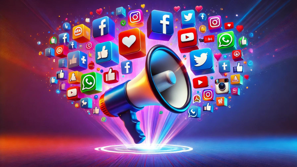 image group of icons representing popular social media platforms like Instagram, Facebook, TikTok, and LinkedIn.