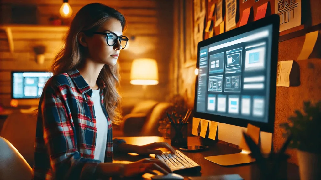 image webpage layout showing different text hierarchies, with annotations explaining the use of font sizes and weights.