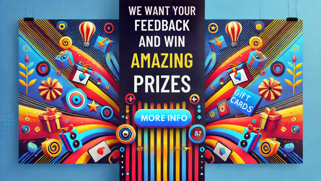 image promotional banner advertising a feedback contest with prizes