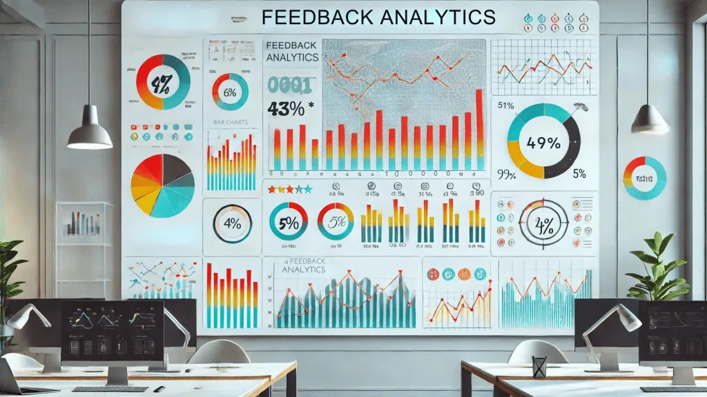Image dashboard showing feedback analytics with charts and graphs, designing for user feedback as a core principle