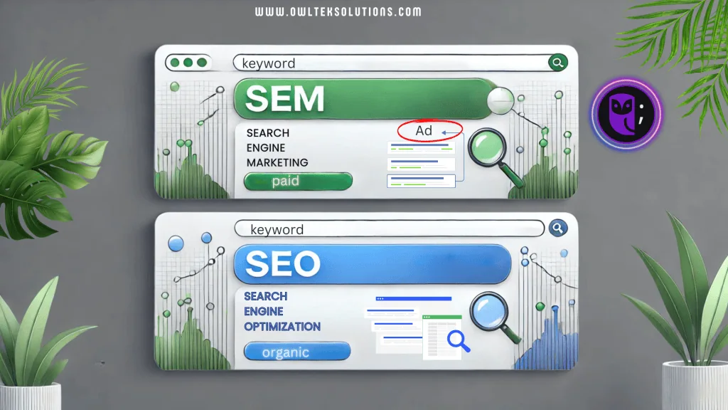  image visual comparison of organic and paid search results on a search engine results page (SERP).