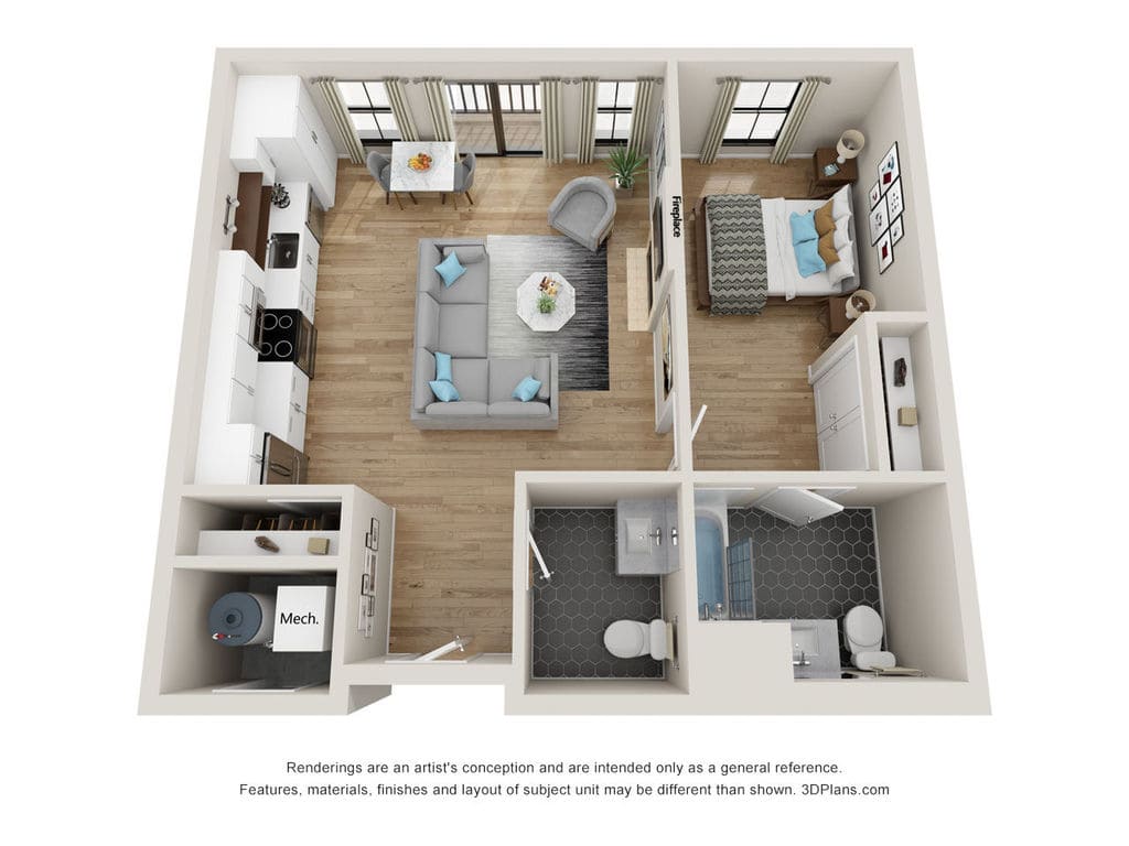 1 BDR, 1.5 BA – A13 Floorplan