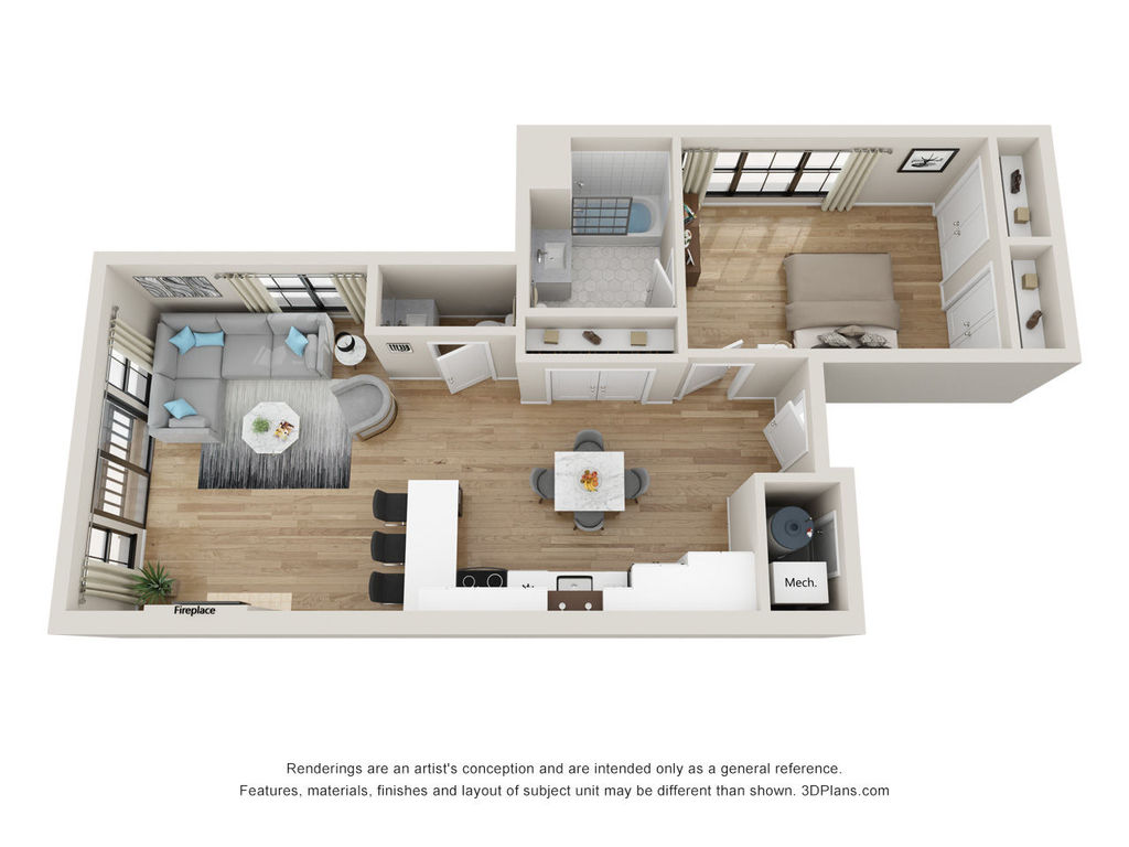 1 BDR, 1.5 BA – A18 Floorplan
