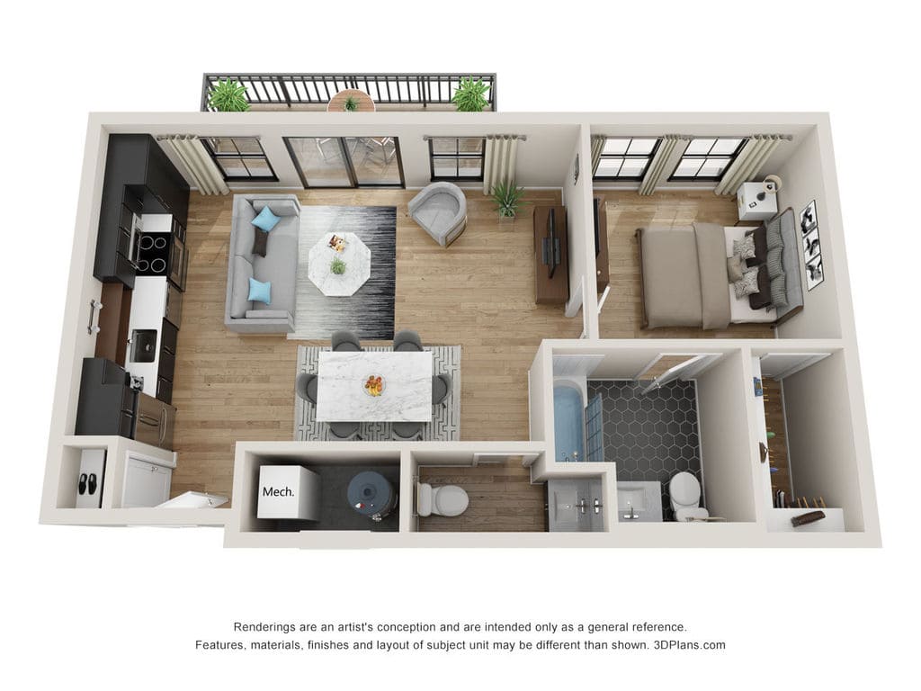 1 BDR, 1.5 BA – A5 Floorplan