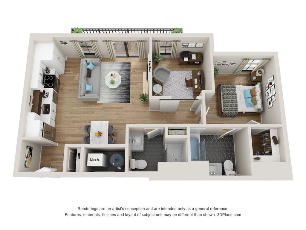 1.5 BDR, 2 BA – AD3 Floorplan