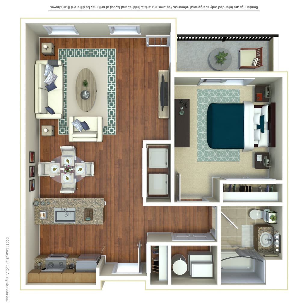 1.5 BDR, 1 BA – A North, Den Floorplan