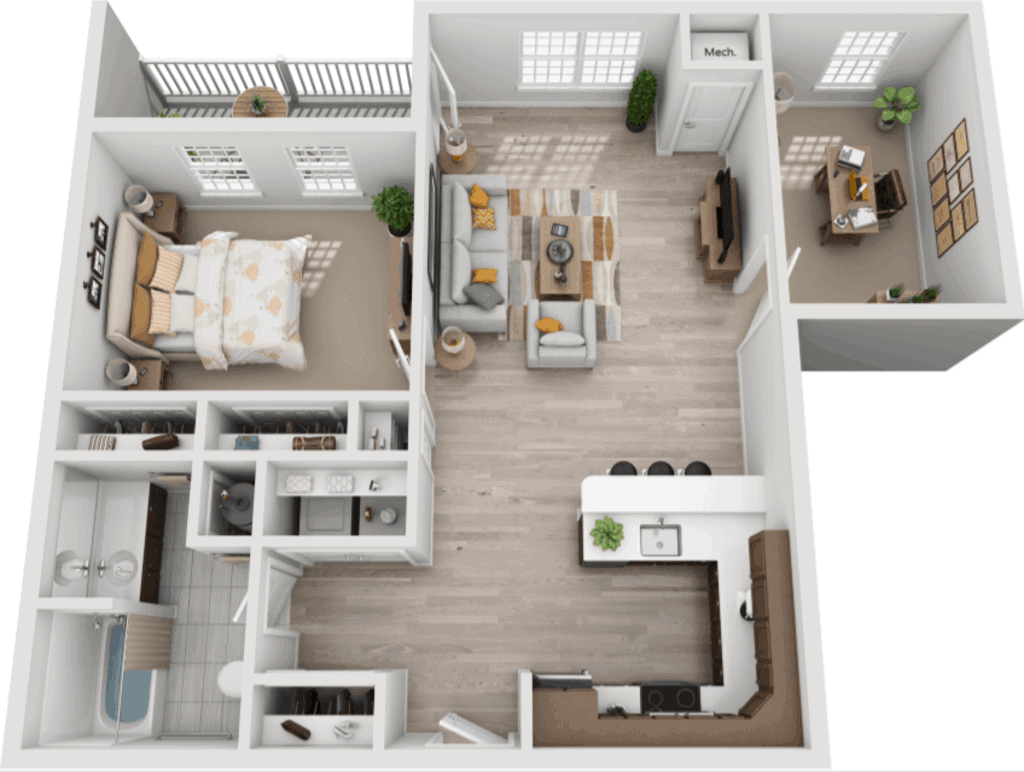 1.5 BDR, 1 BA – A1 Den Floorplan