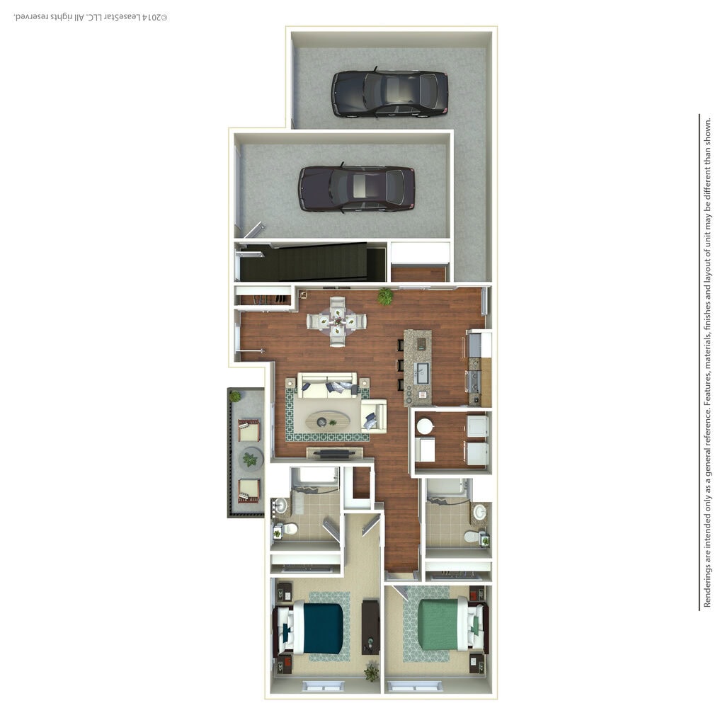 2 BDR, 2 BA – B3 1st Floor Townhouse Floorplan