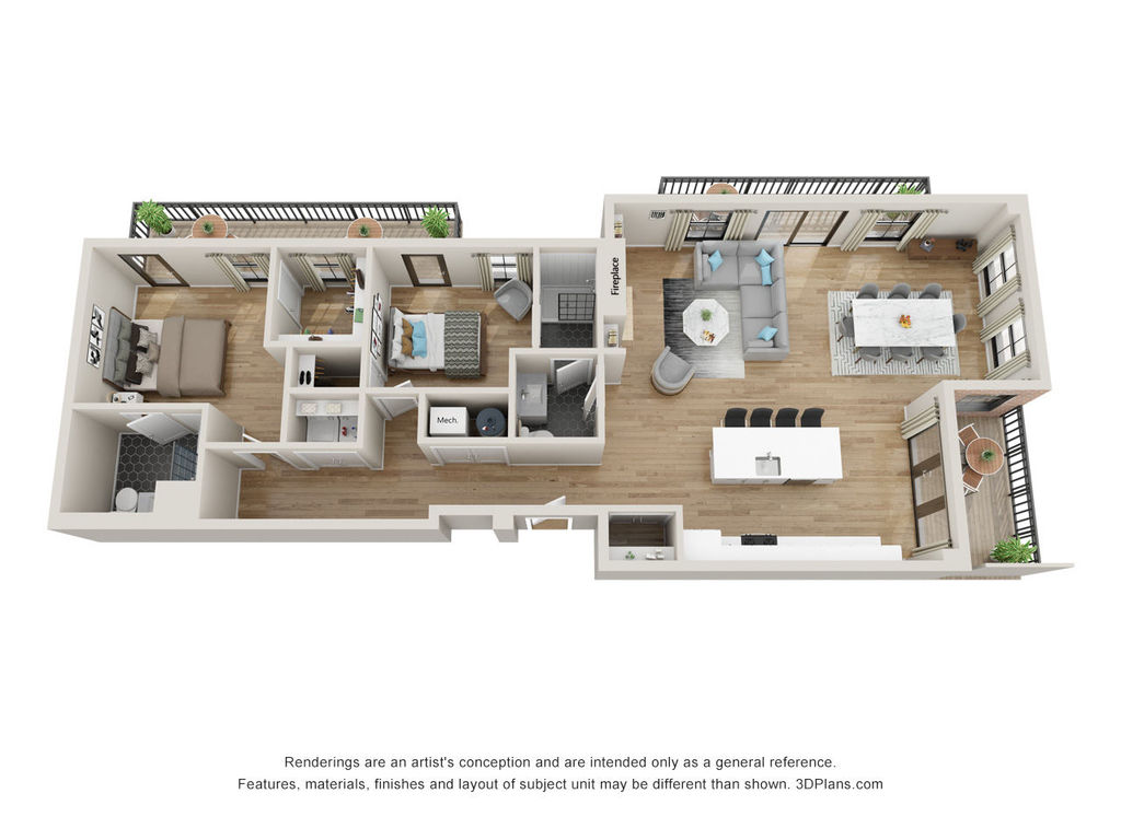 2 BDR, 2 BA – B1 Floorplan