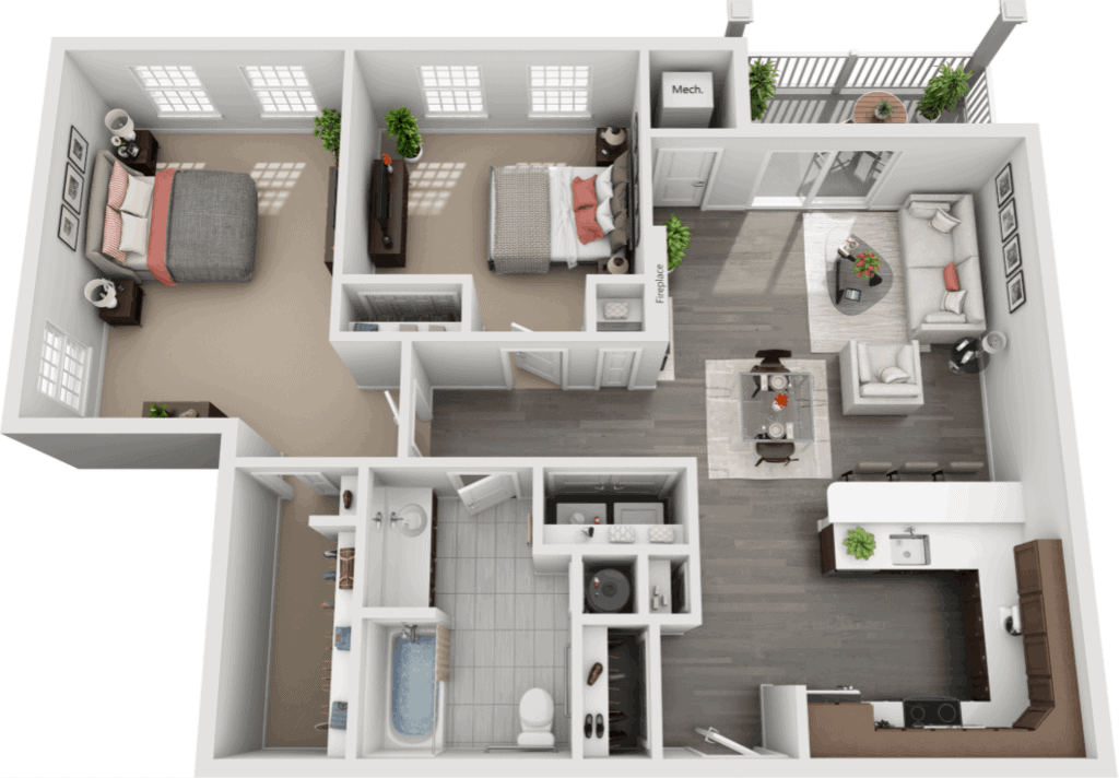 2 BDR, 1 BA – B Floorplan