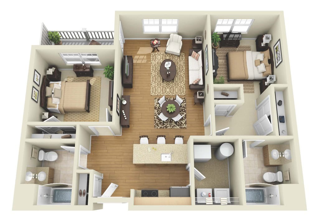 2 BDR, 2 BA – B3 Floorplan