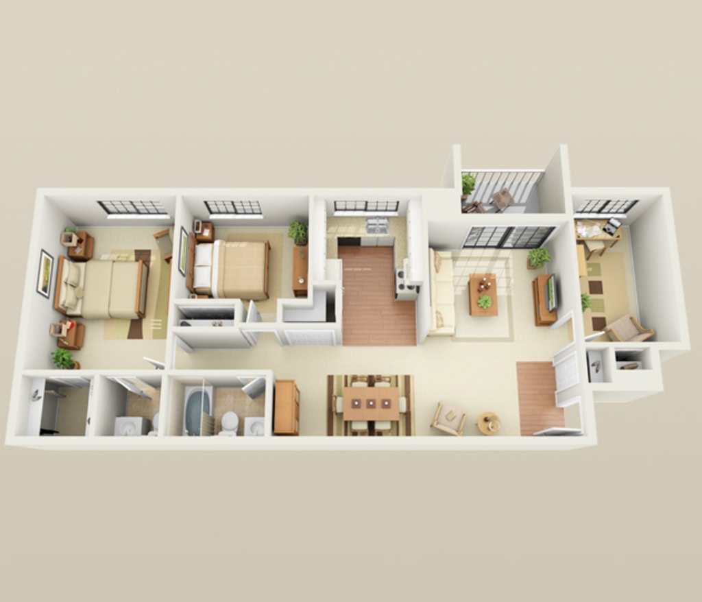 2 BDR, 2 BA – Den Floorplan