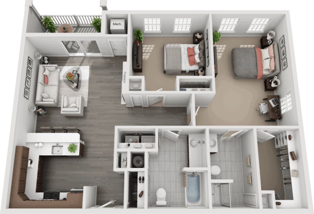 2 BDR, 2 BA – B2 Floorplan
