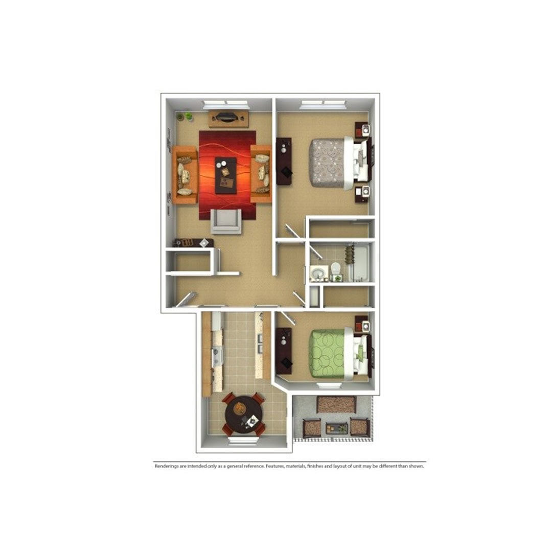 2 BDR, 1 BA – B Floorplan