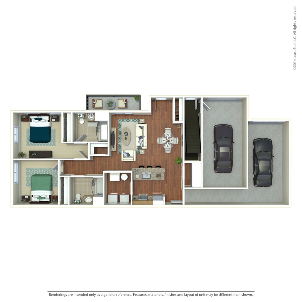2 BDR, 2 BA – B4 2nd Floor Townhouse Floorplan