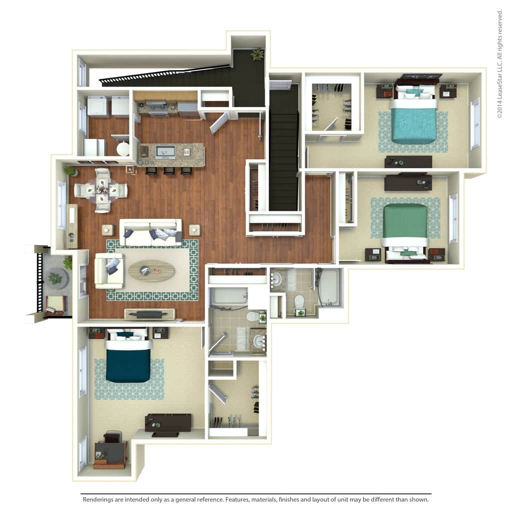 3 BDR, 2 BA – C1 Middle Floorplan