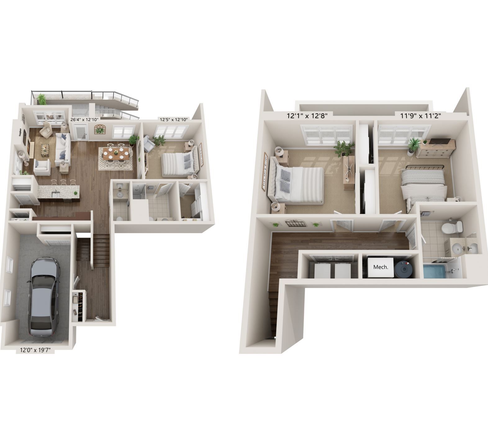 3Bh – 3 Bed 2.5 Bath Floorplan