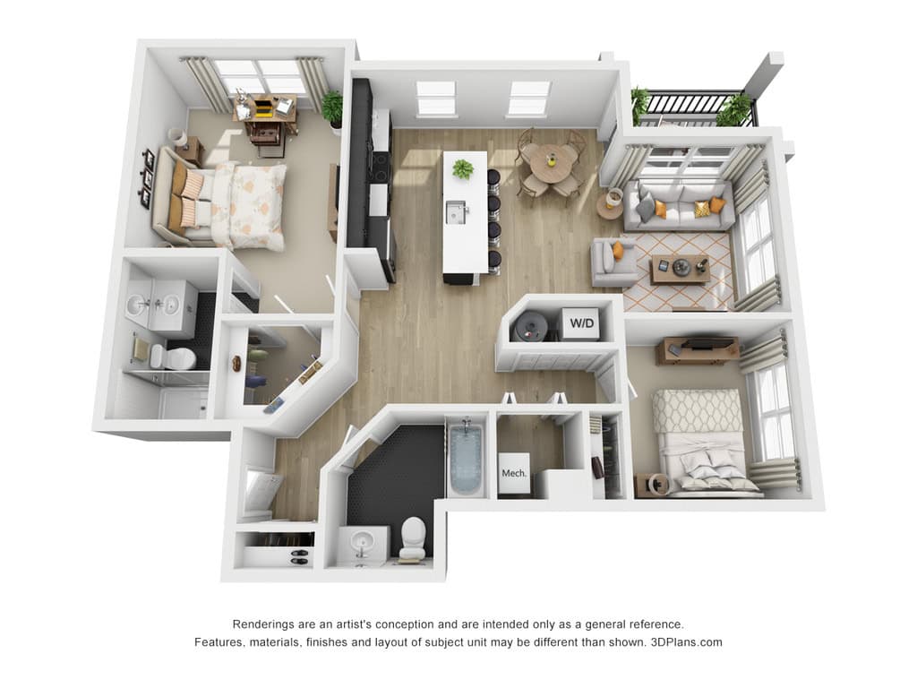 Large Corner 2 Bd, 2 Ba Floorplan