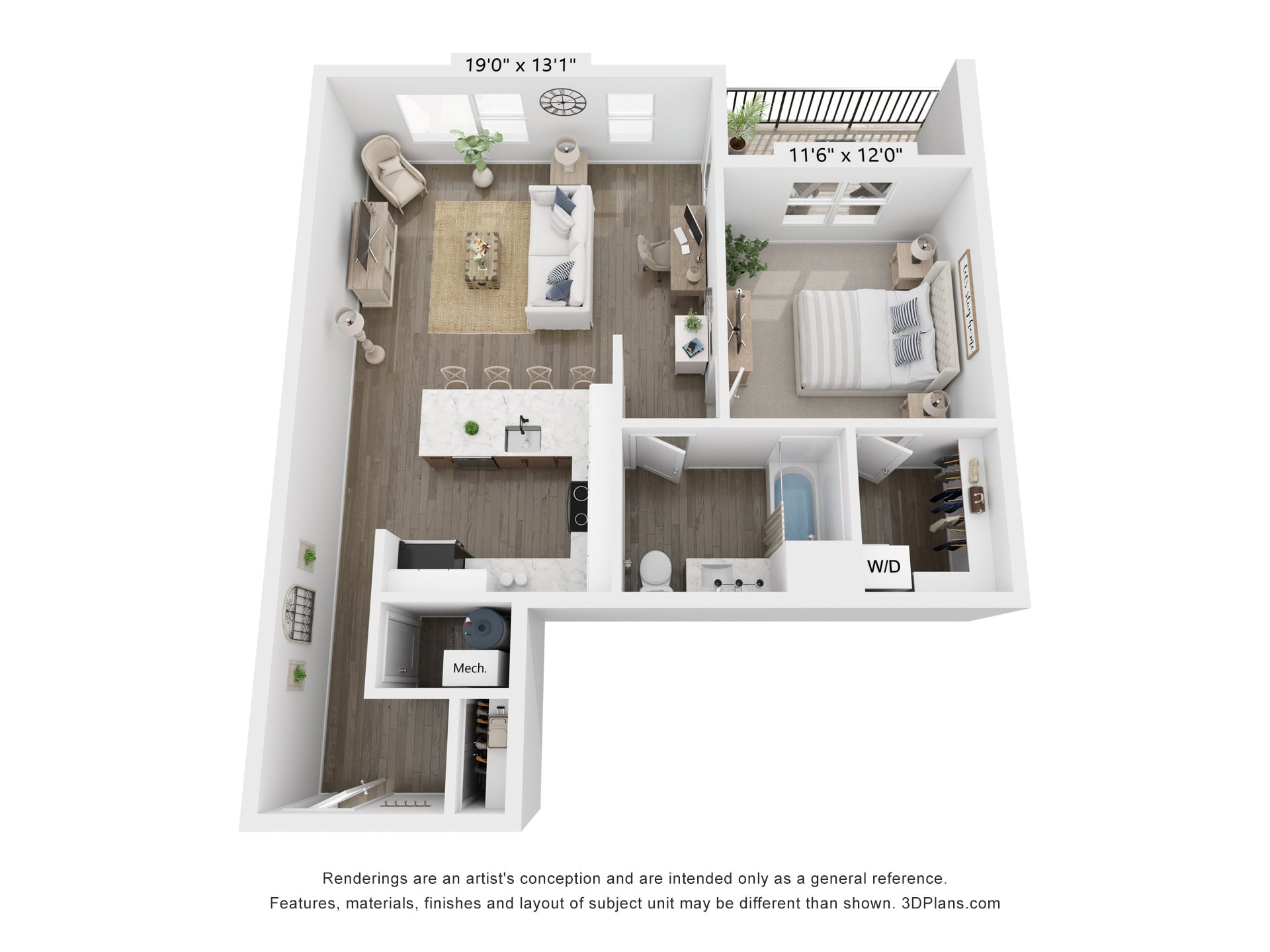 1 BDR, 1 BA – A1-3 Floorplan
