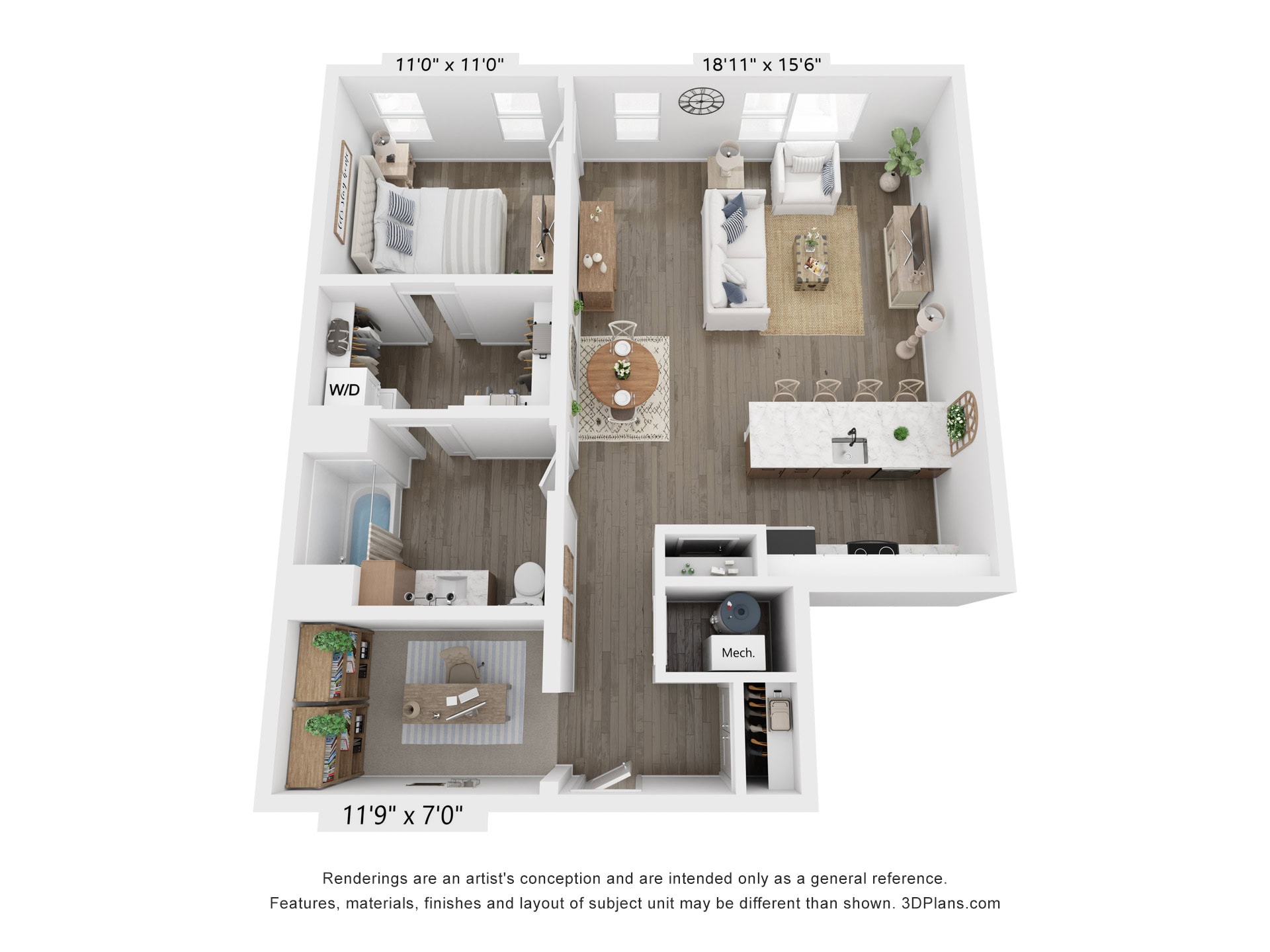 1 BDR, 1 BA – AD1 Floorplan