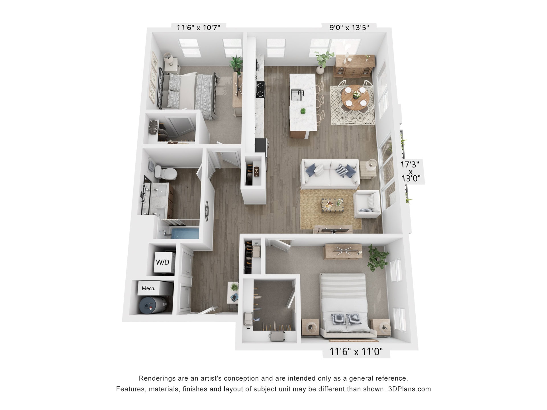 2 BDR, 1 BA – B1-2 Floorplan