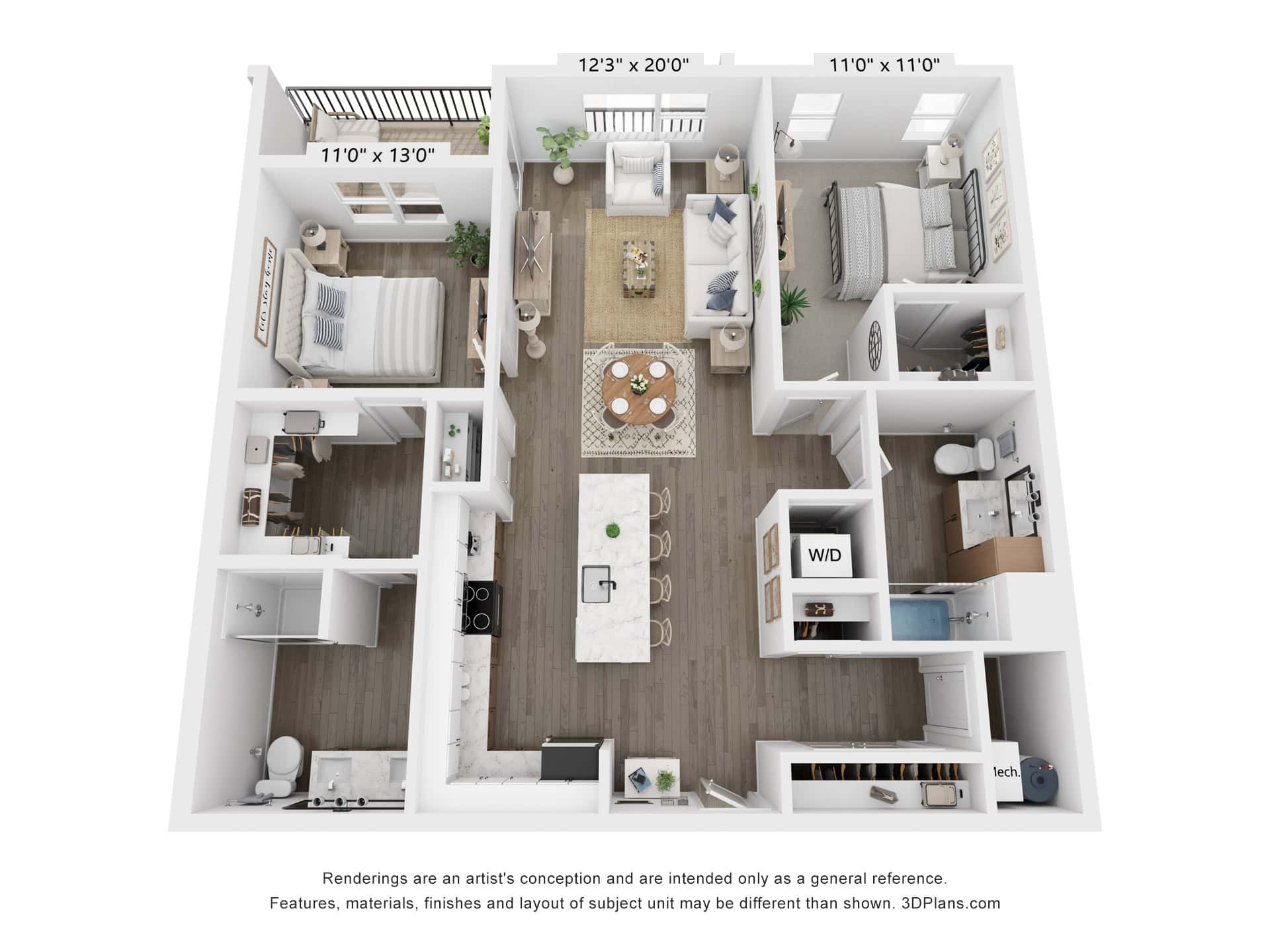 2 BDR, 2 BA – B2-1 Floorplan