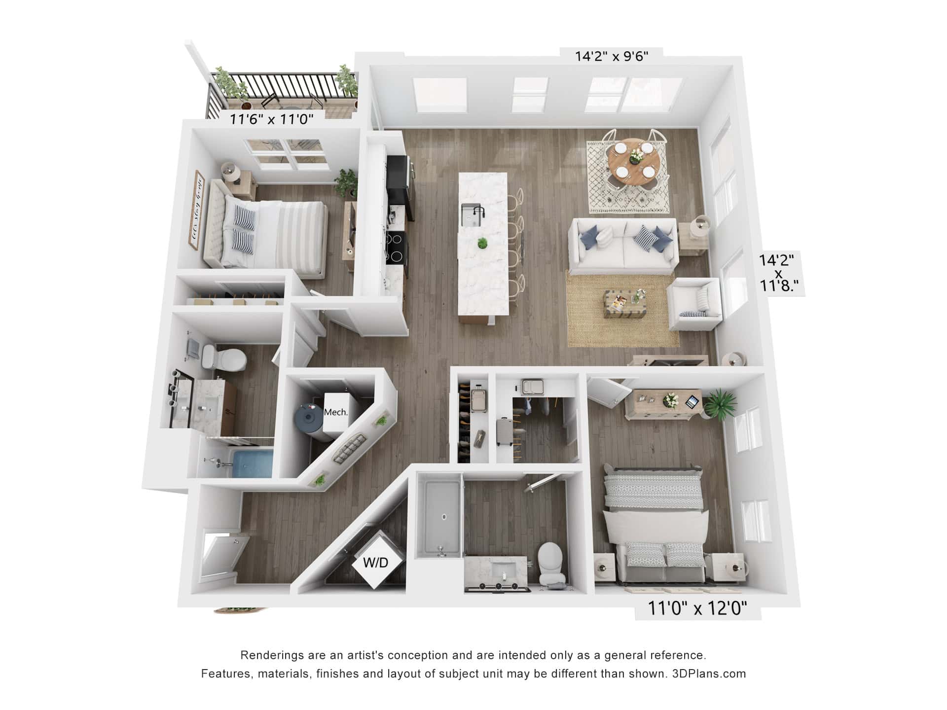 2 BDR, 2 BA – B2-2 Floorplan