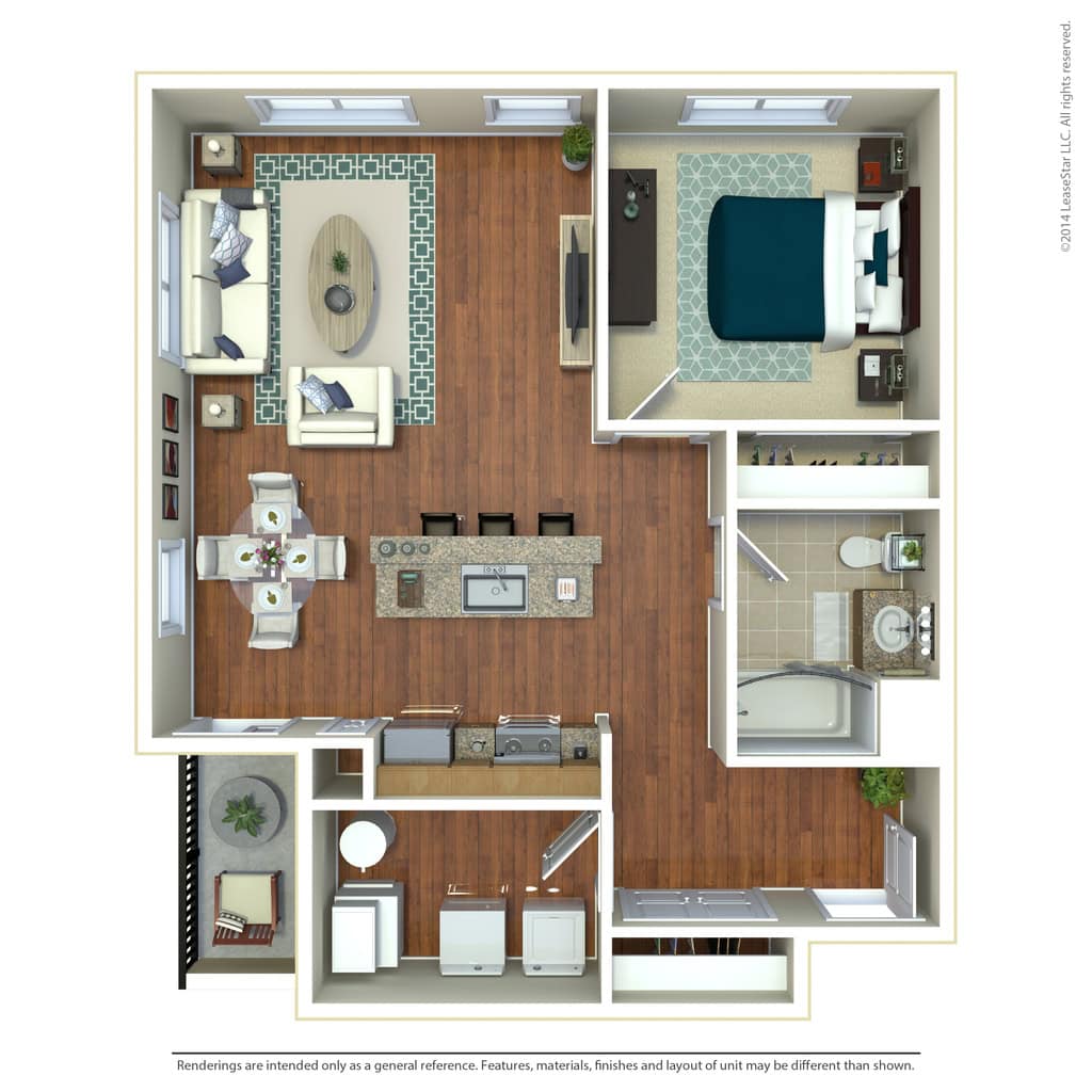 1 BDR, 1 BA – A2 Corner Floorplan