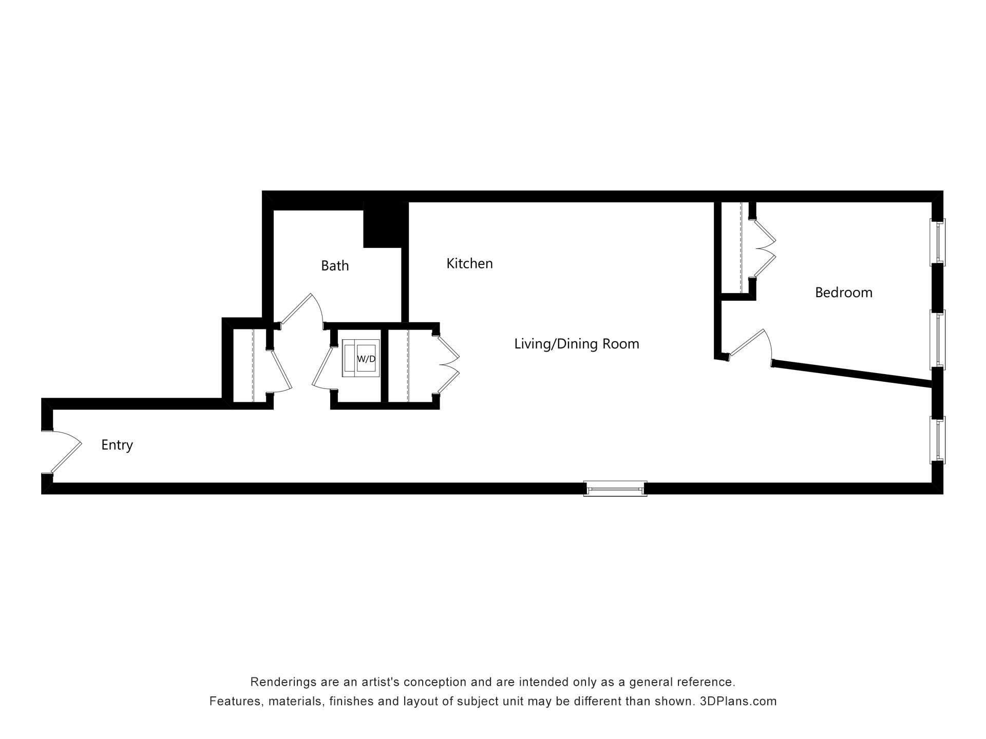 1 BDR, 1 BA – A1-8 Dauchy Bldg Floorplan