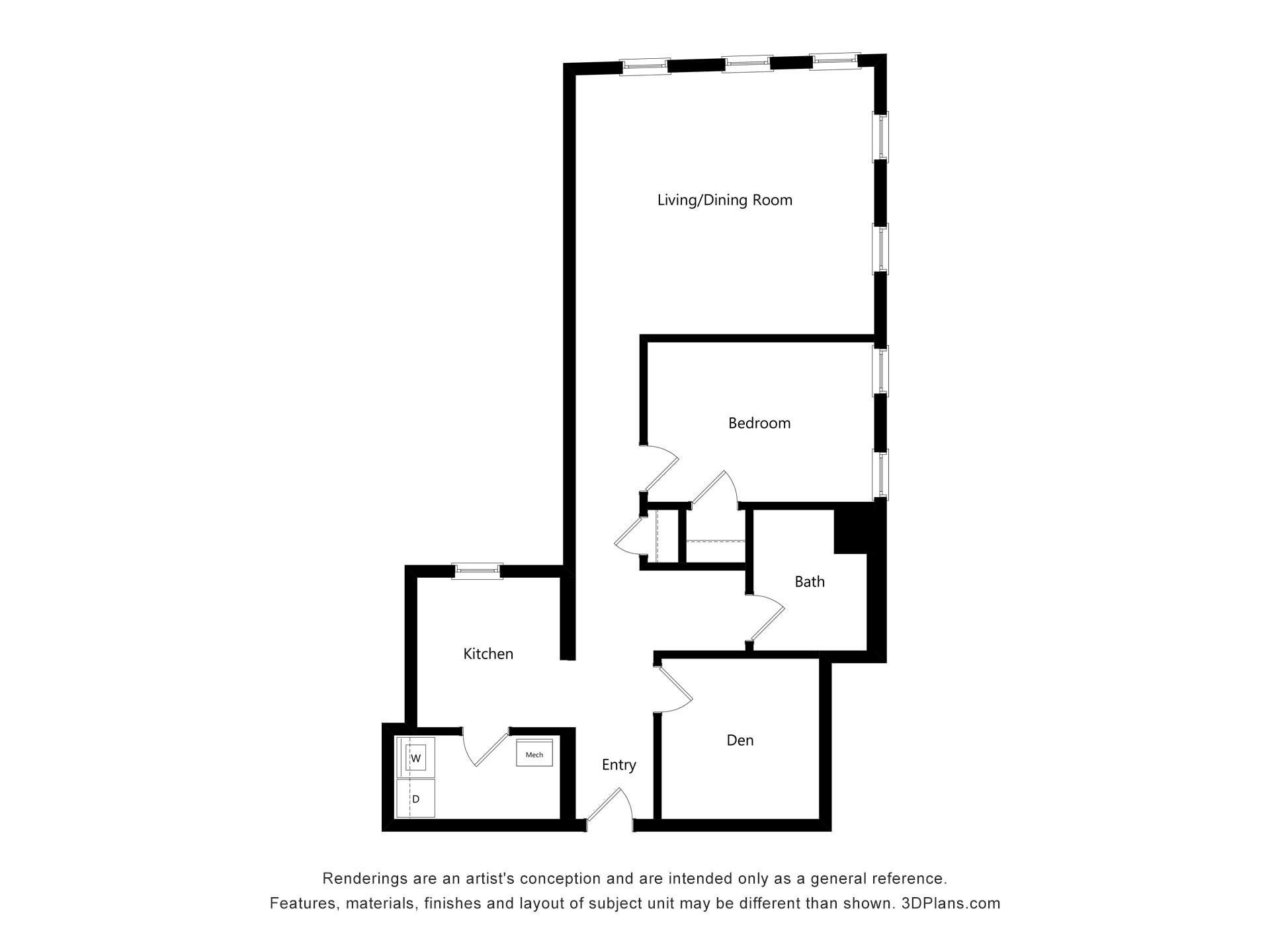 1 BDR, 1 BA – AD1-1 Dauchy Bldg Floorplan