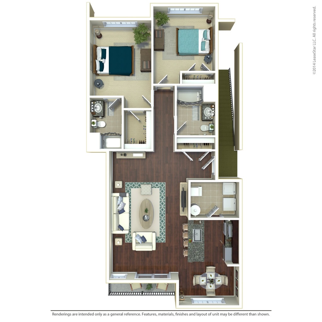 2.5 BDR, 2 BA – D6 Inside Corner Floorplan