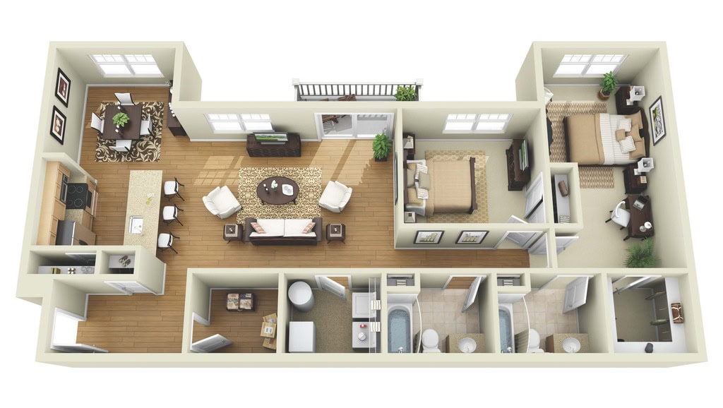 2 BDR, 2 BA – B4 North Large Floorplan